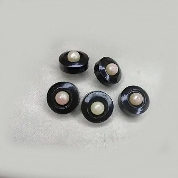 Vintage Buttons Black with Faux Pearls 50s 1950s Button Set - Picture 4 of 10